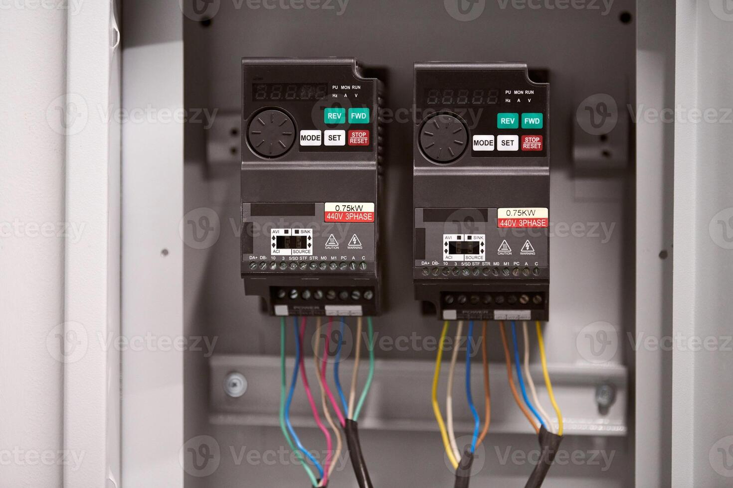 Ventilation control switch in office. Automatically operated electrical switch in fuse box. Ventilation speed control. Fresh air supply to room photo