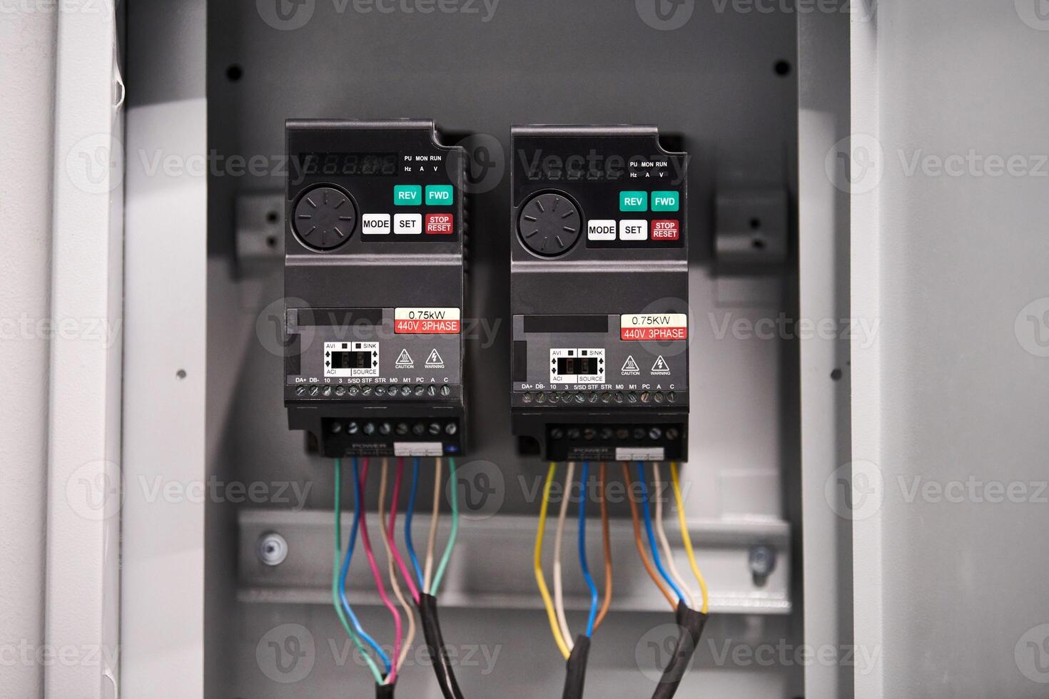 Ventilation control switch in office. Automatically operated electrical switch in fuse box. Ventilation speed control. Fresh air supply to room photo