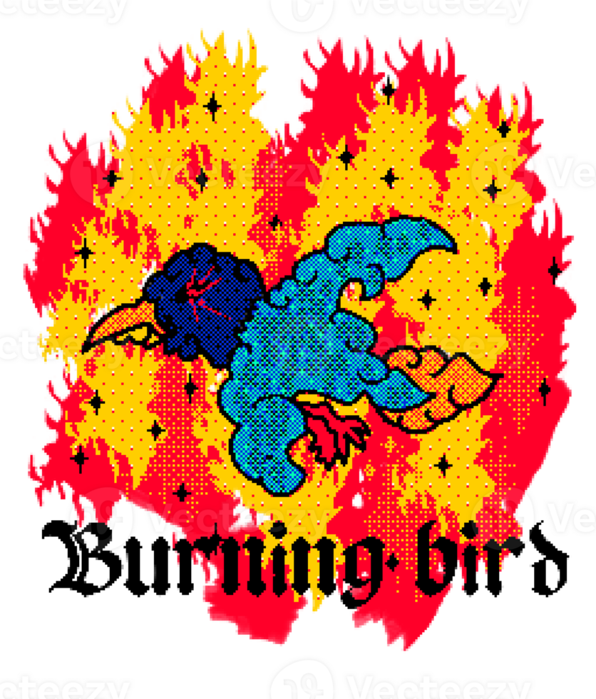 wild bird flying at the burning and giant flame png