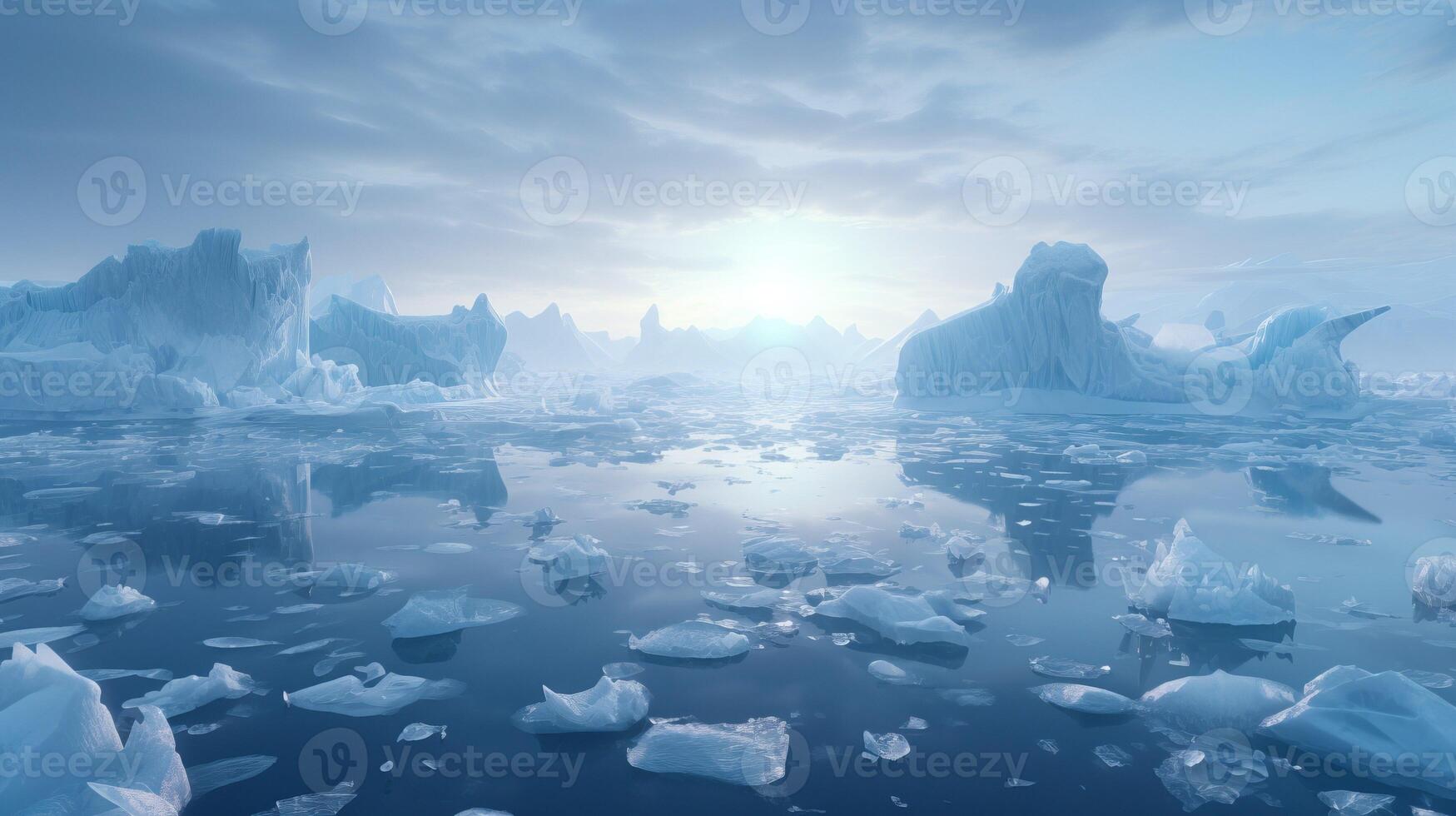 ai generado derritiendo hielo con hielo témpano de hielo a la deriva en agua, disolviendo hielo fragmentos, ambiental preservación foto