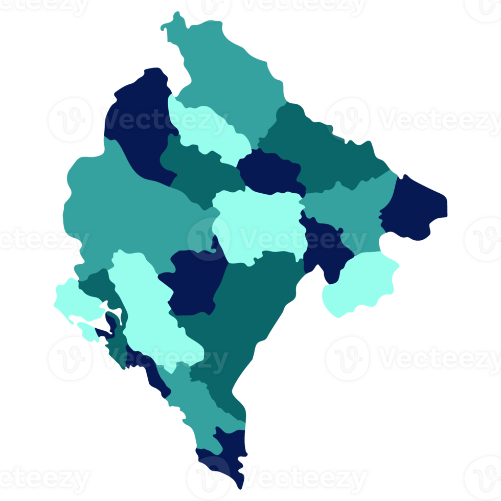Montenegro map. Map of Montenegro in administrative provinces in multicolor png