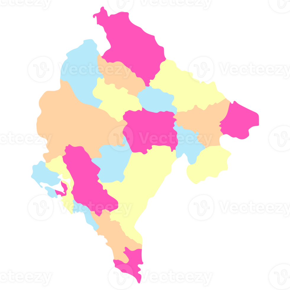 Montenegro map. Map of Montenegro in administrative provinces in multicolor png