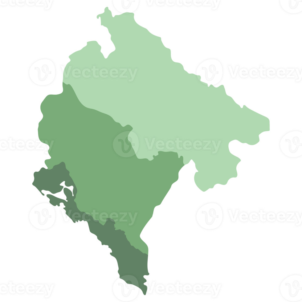 Montenegro map. Map of Montenegro in three main regions in multicolor png