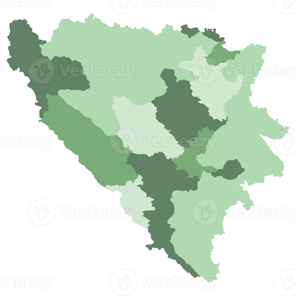 Bosnia and Herzegovina map. Map of Bosnia and Herzegovina in administrative provinces in multicolor png