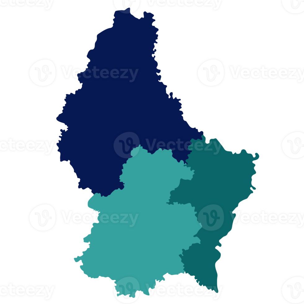 Luxembourg map. Map of Luxembourg in three mains regions in multicolor png