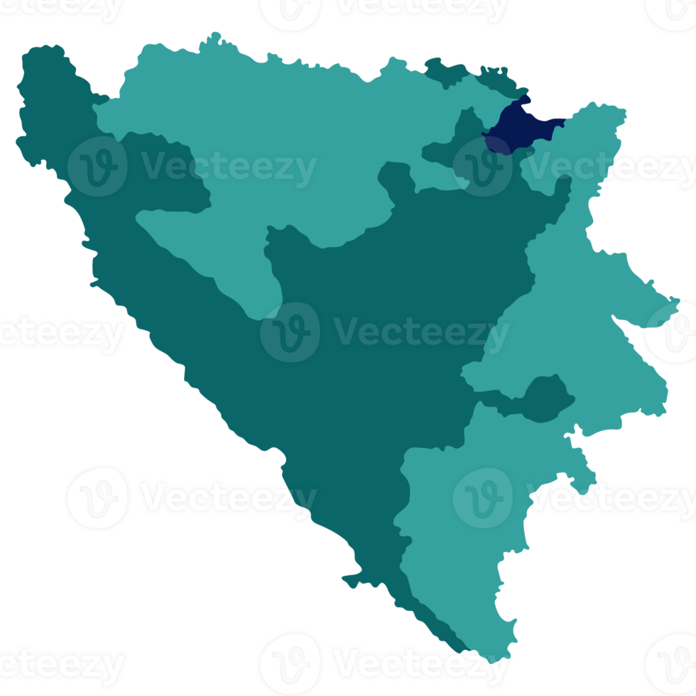Bosnia and Herzegovina map. Map of Bosnia and Herzegovina in three mains regions in multicolor png