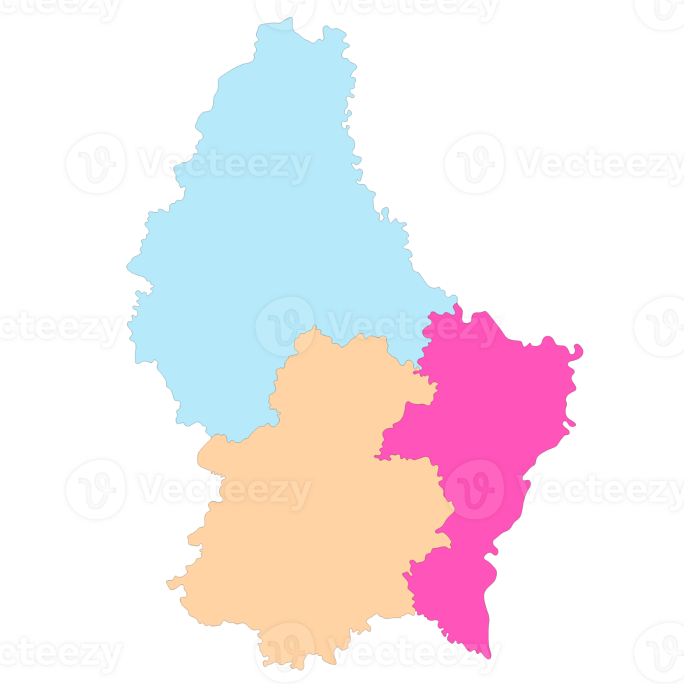 Luxembourg map. Map of Luxembourg in three mains regions in multicolor png