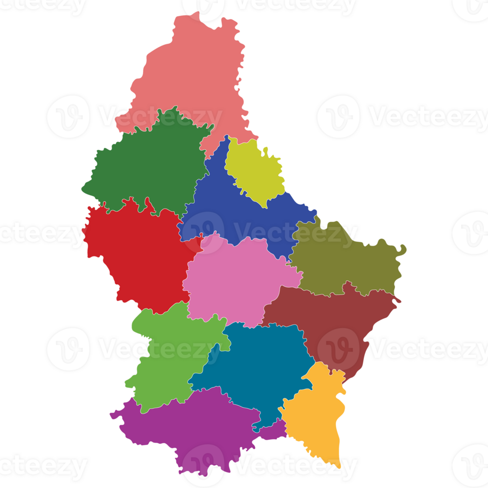 Luxembourg map. Map of Luxembourg in administrative provinces in multicolor png