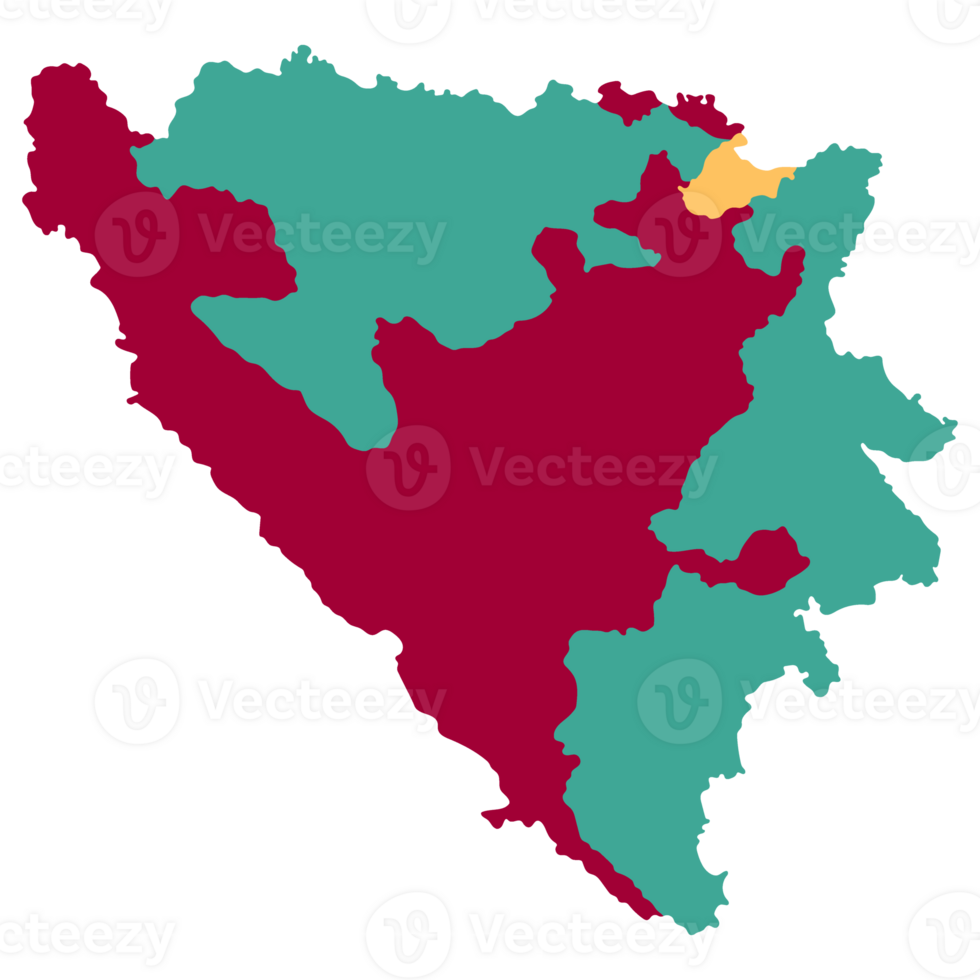 Bosnia and Herzegovina map. Map of Bosnia and Herzegovina in three mains regions in multicolor png