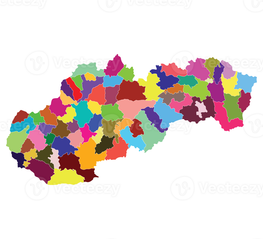 Slovakia map. Map of Slovakia in administrative provinces in multicolor png