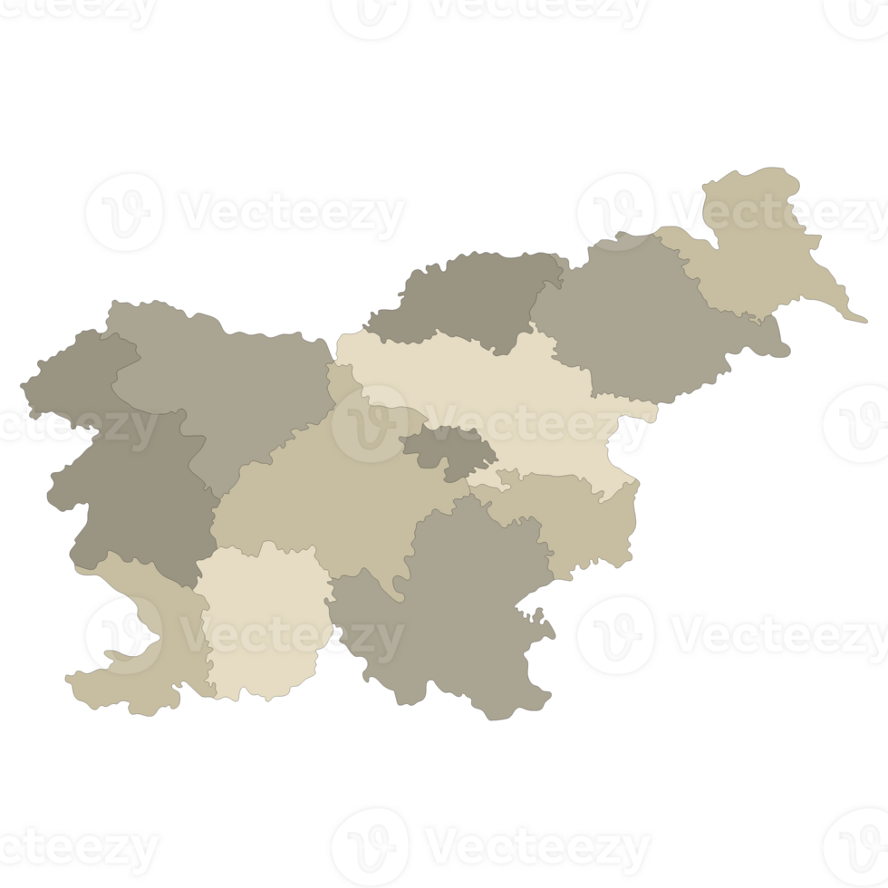 Slovenia map. Map of Slovenia in administrative provinces in multicolor png