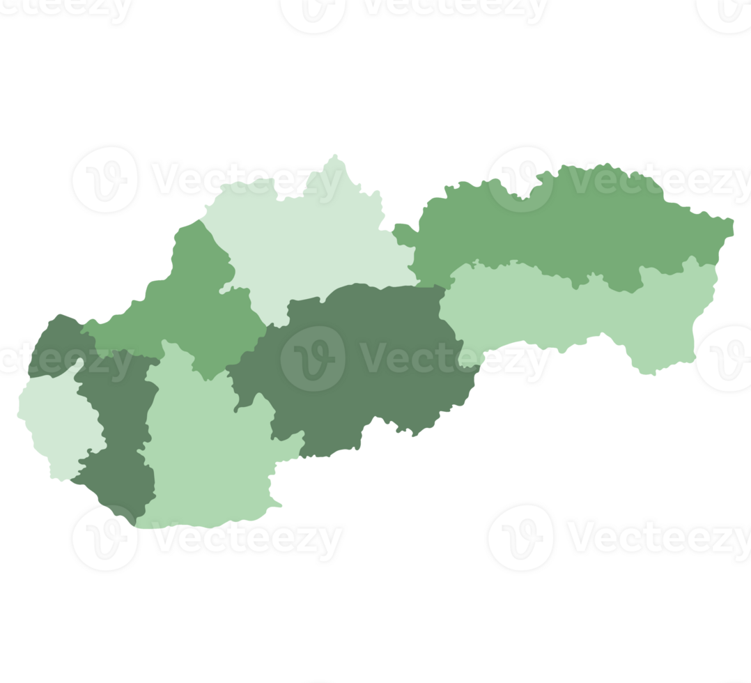 Slovakia map. Map of Slovakia in eight mains regions in multicolor png