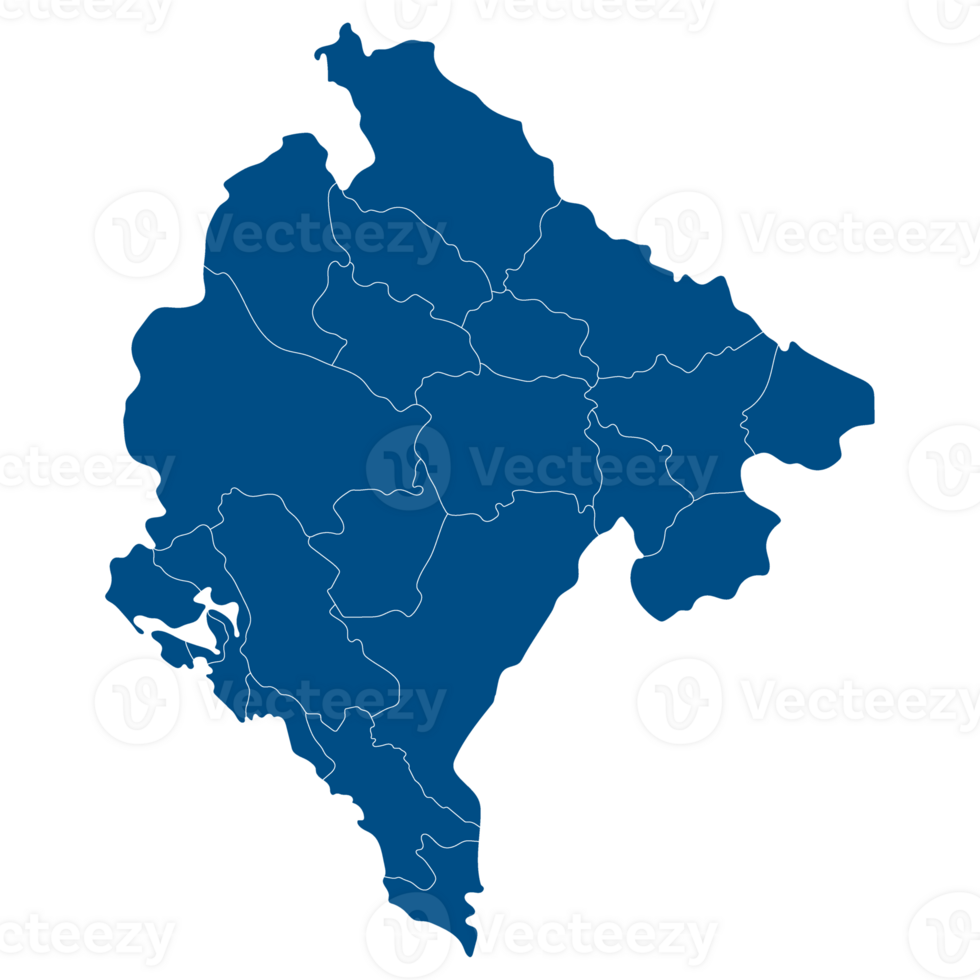 Montenegro map. Map of Montenegro in administrative provinces in blue color png