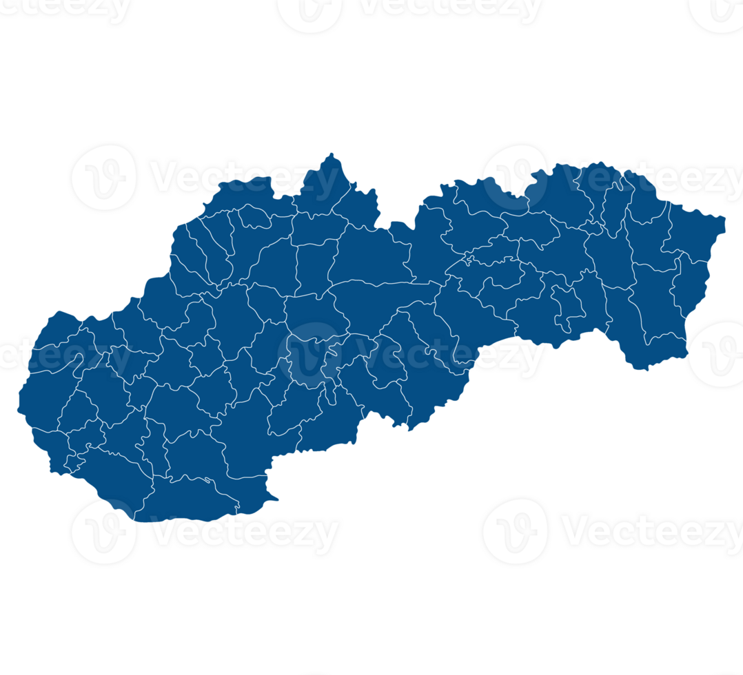 Slovakia map. Map of Slovakia in administrative provinces in blue color png