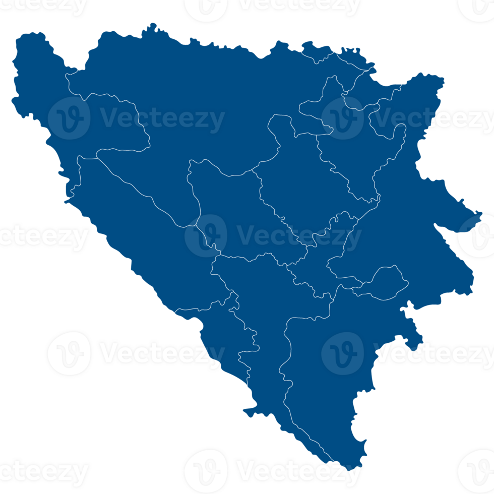 Bosnia and Herzegovina map. Map of Bosnia and Herzegovina in administrative provinces in blue color png