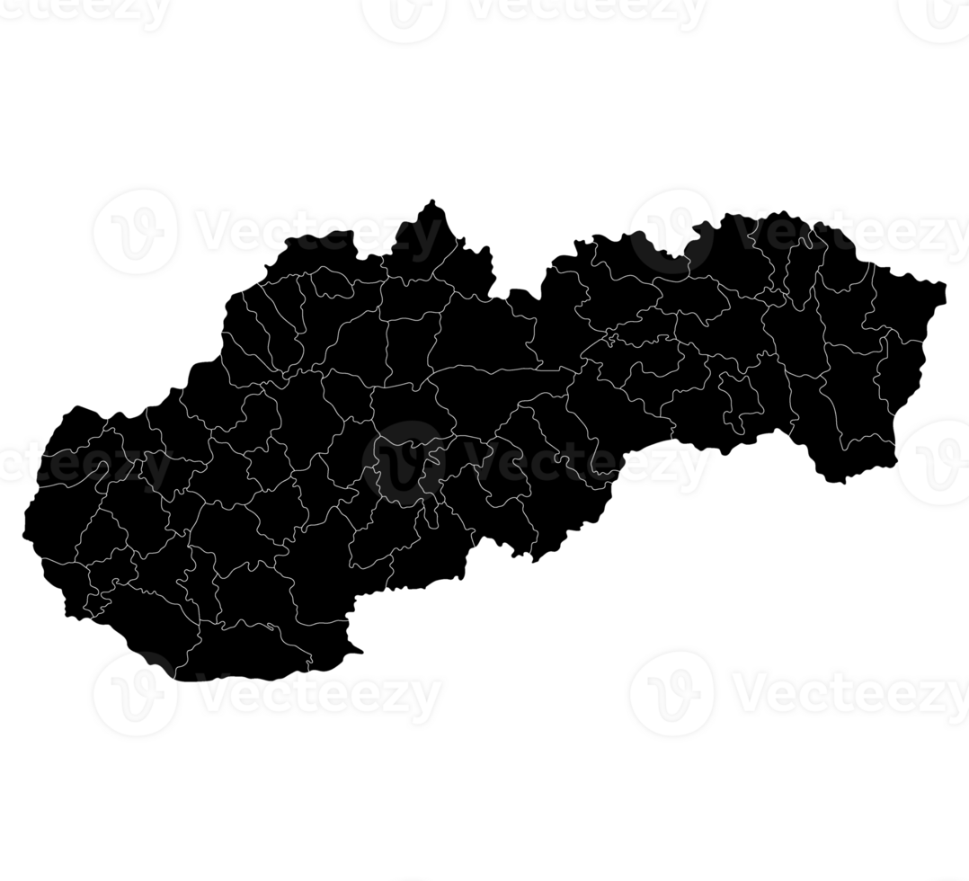 Slovakia map. Map of Slovakia in administrative provinces in black color png