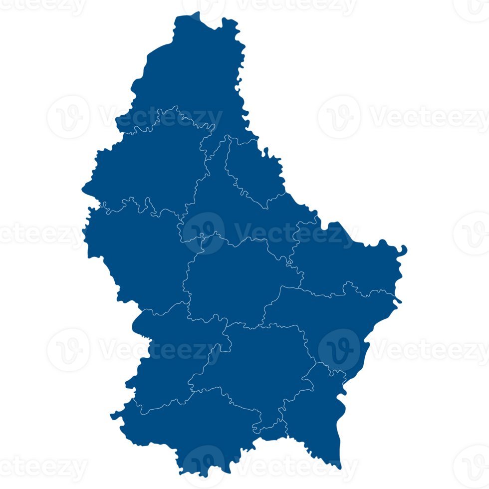 Luxembourg map. Map of Luxembourg in administrative provinces in blue color png