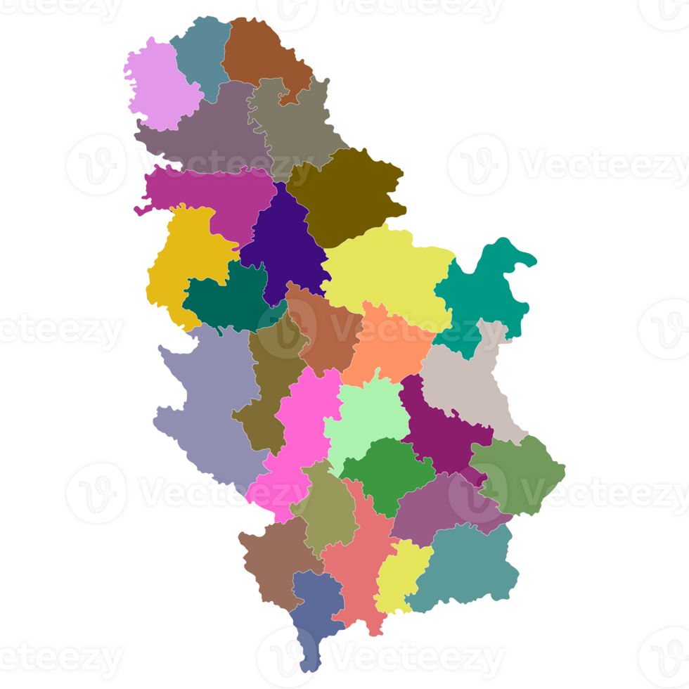 Serbia map. Map of Serbia in administrative provinces in multicolor png