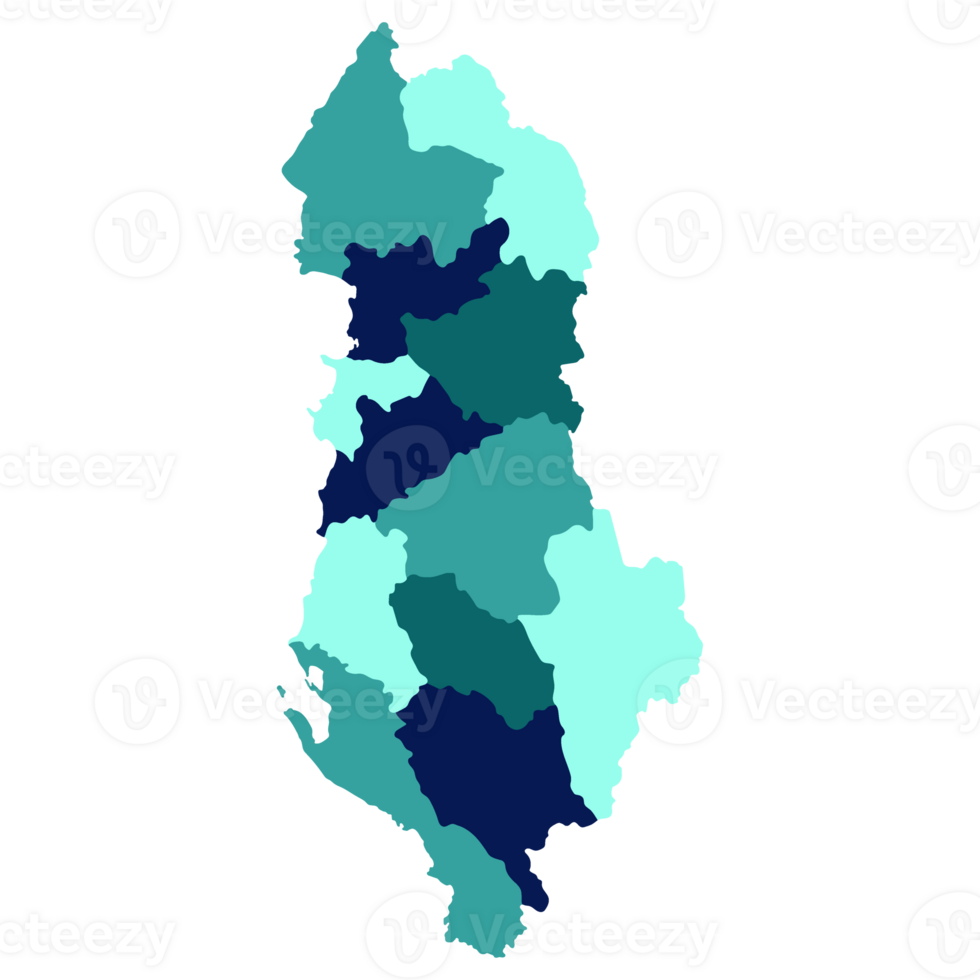 Albania map. Map of Albania in twelve counties in multicolor png