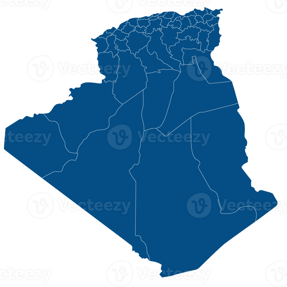 Algeria map. Map of Algeria in administrative provinces in blue color png