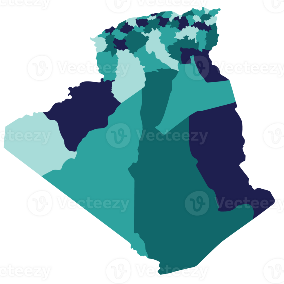 Algeria map. Map of Algeria in administrative provinces in multicolor png