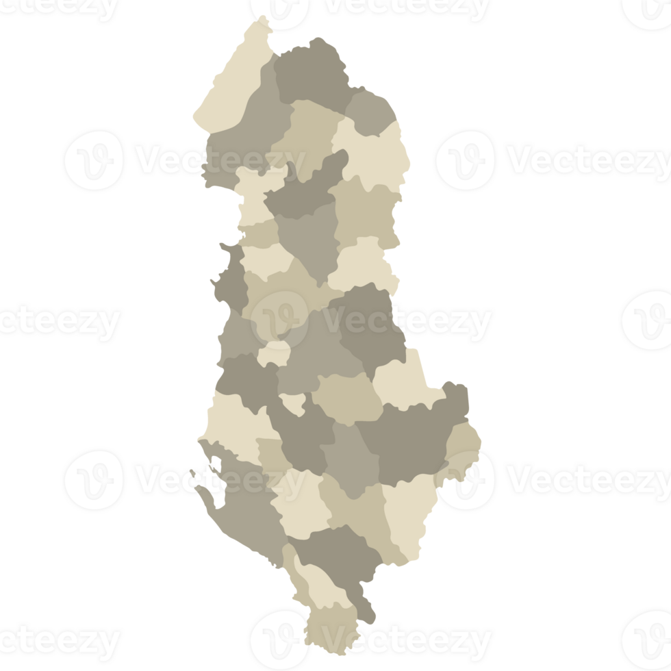 Albania map. Map of Albania in administrative provinces in multicolor png