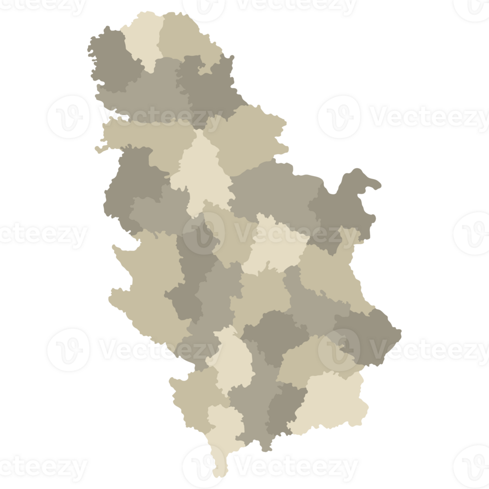 Serbia map. Map of Serbia in administrative provinces in multicolor png