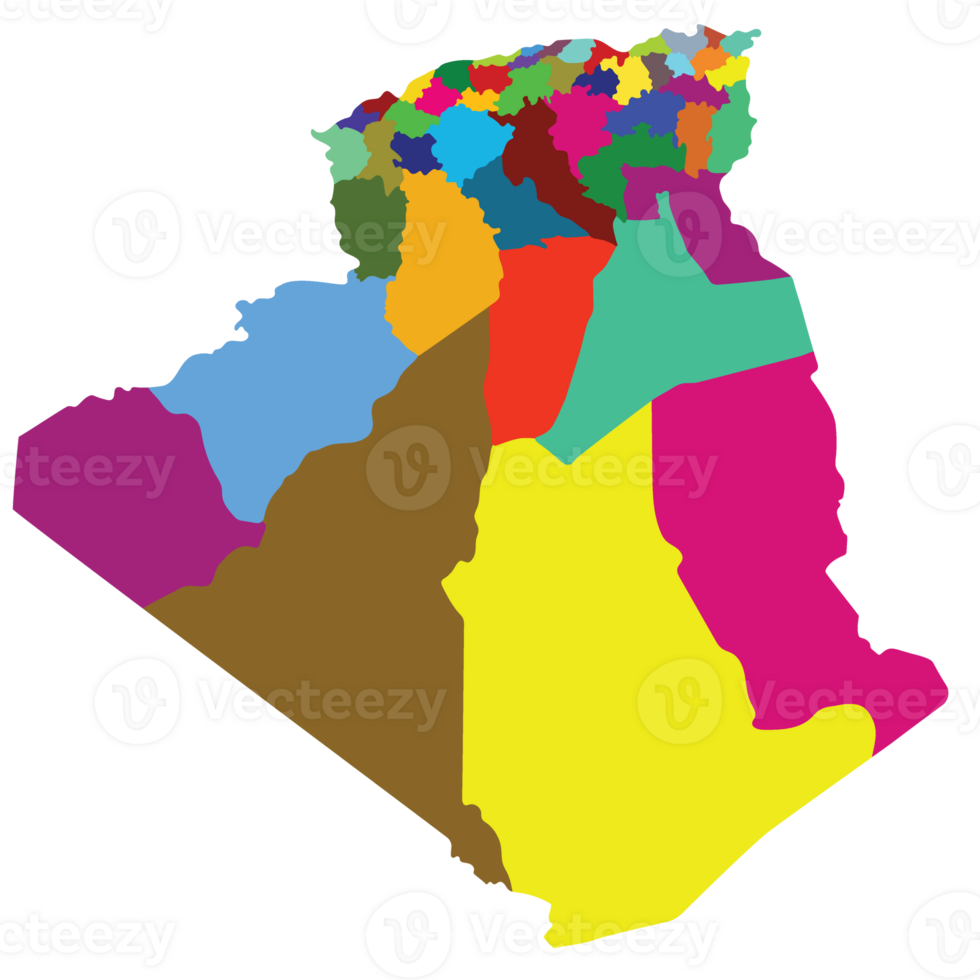 Algeria map. Map of Algeria in administrative provinces in multicolor png