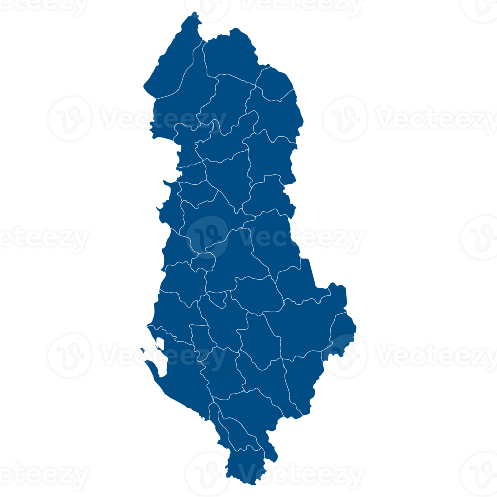 Albania map. Map of Albania in administrative provinces in blue color png
