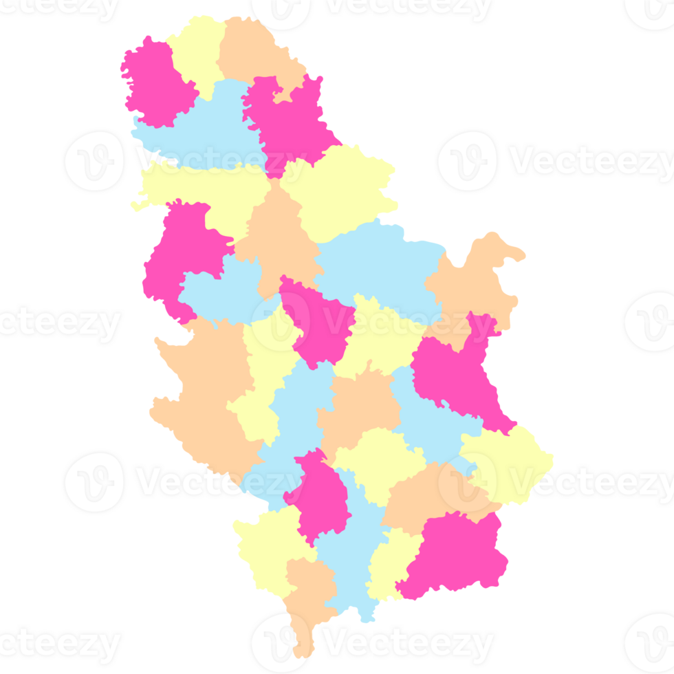 Serbia map. Map of Serbia in administrative provinces in multicolor png