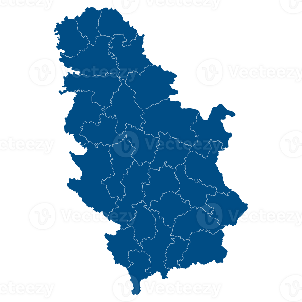 Serbia map. Map of Serbia in administrative provinces in blue color png
