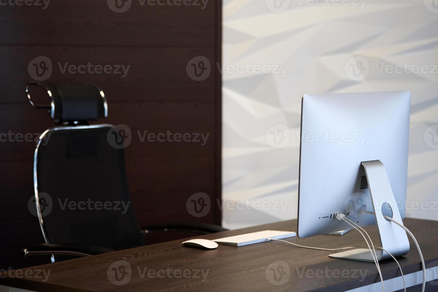 Modern workplace. Office work place for designer. Minimal desktop area for productive work. Dismissal concept. photo