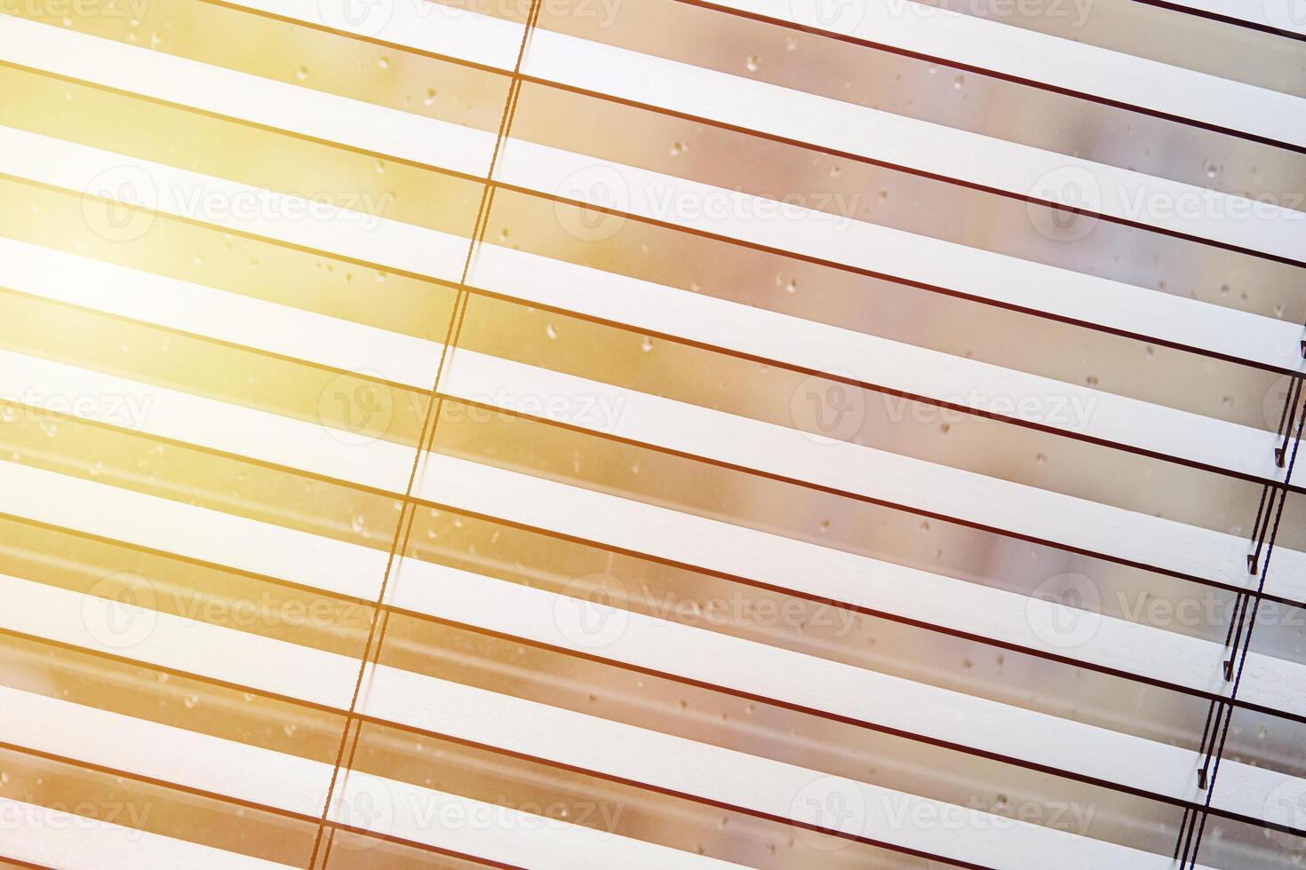 Office blinds. Modern wooden jalousie. Office meeting room lighting range control. photo