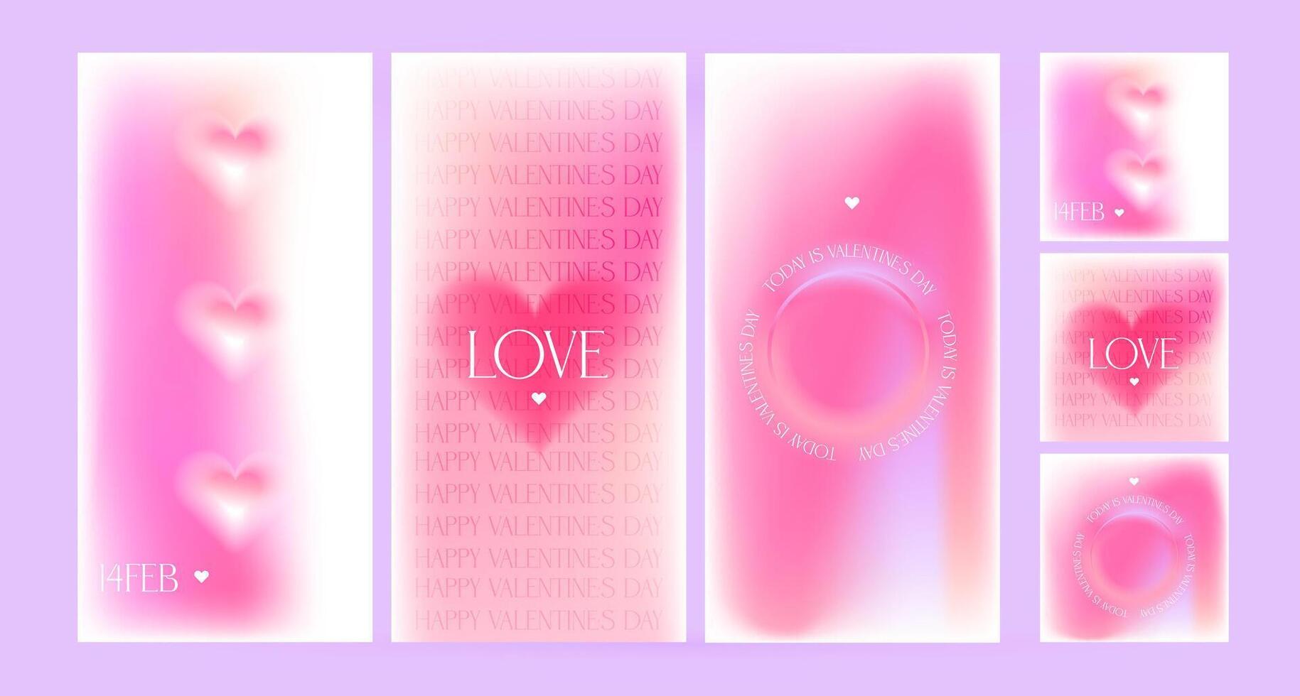 Stories blurry gradient templates set with geometric shapes, heart, blurred sparkles, copy space for text in 00s style. Smm banners in y2k aesthetic. Vector Designs for social media marketing