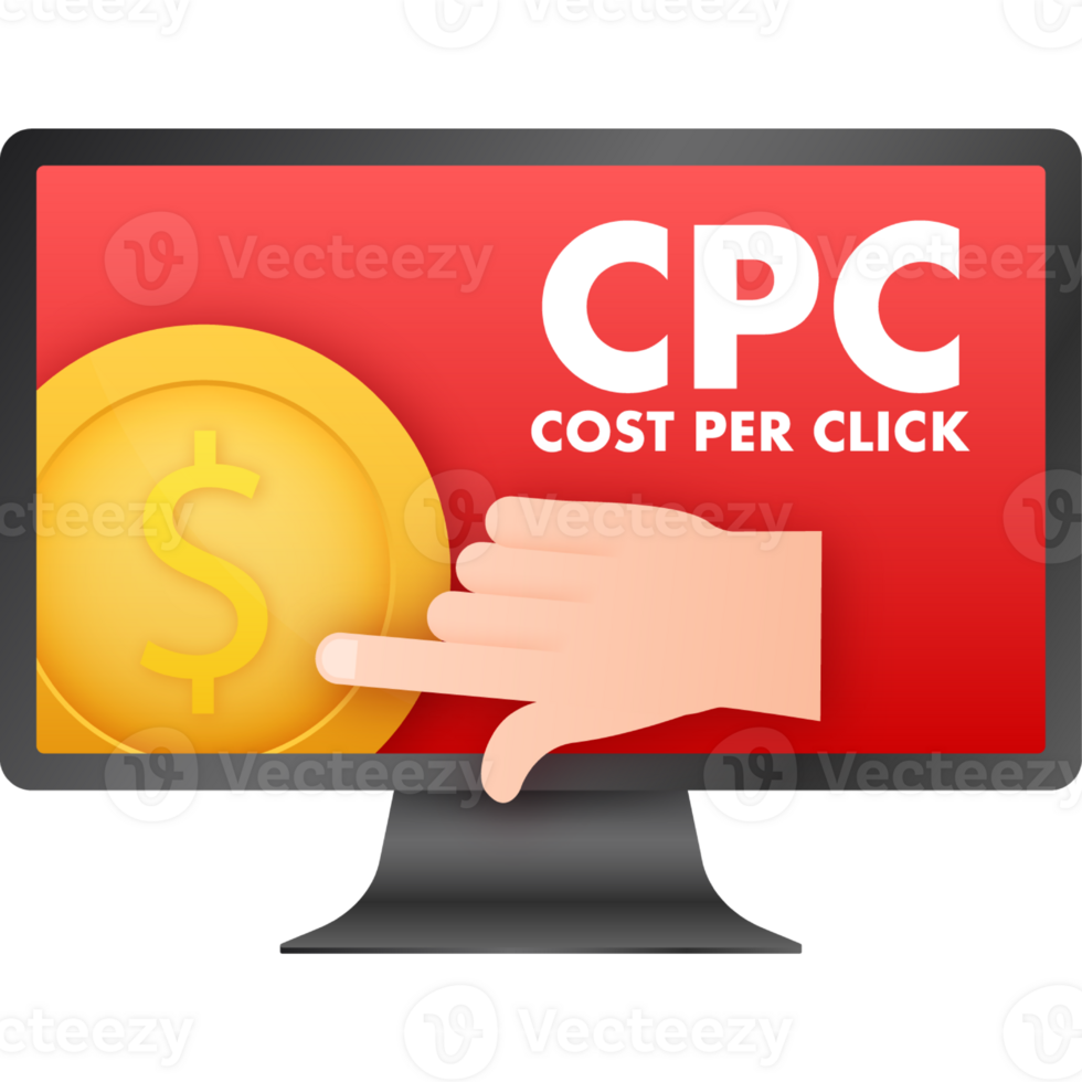 Cost per click, great design for any purposes. 3d advertising. Social media marketing. png