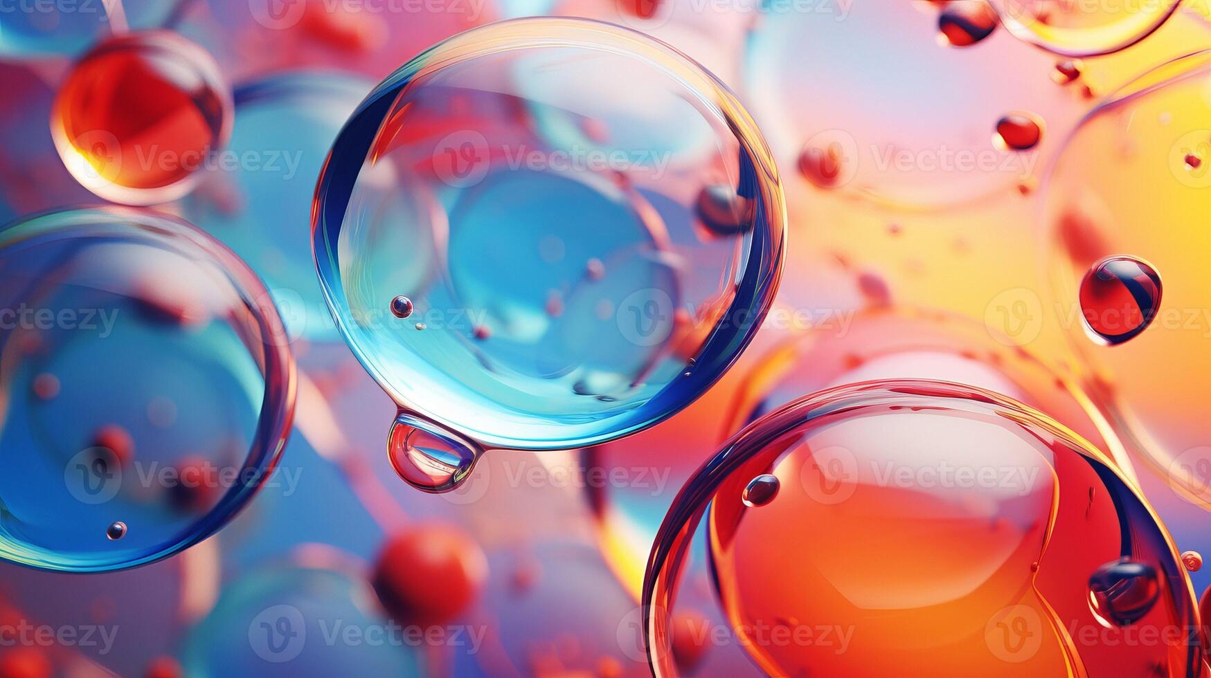 AI generated Mesmerizing colorful oil stains and vibrant bubbles as dynamic abstract background, close up view photo