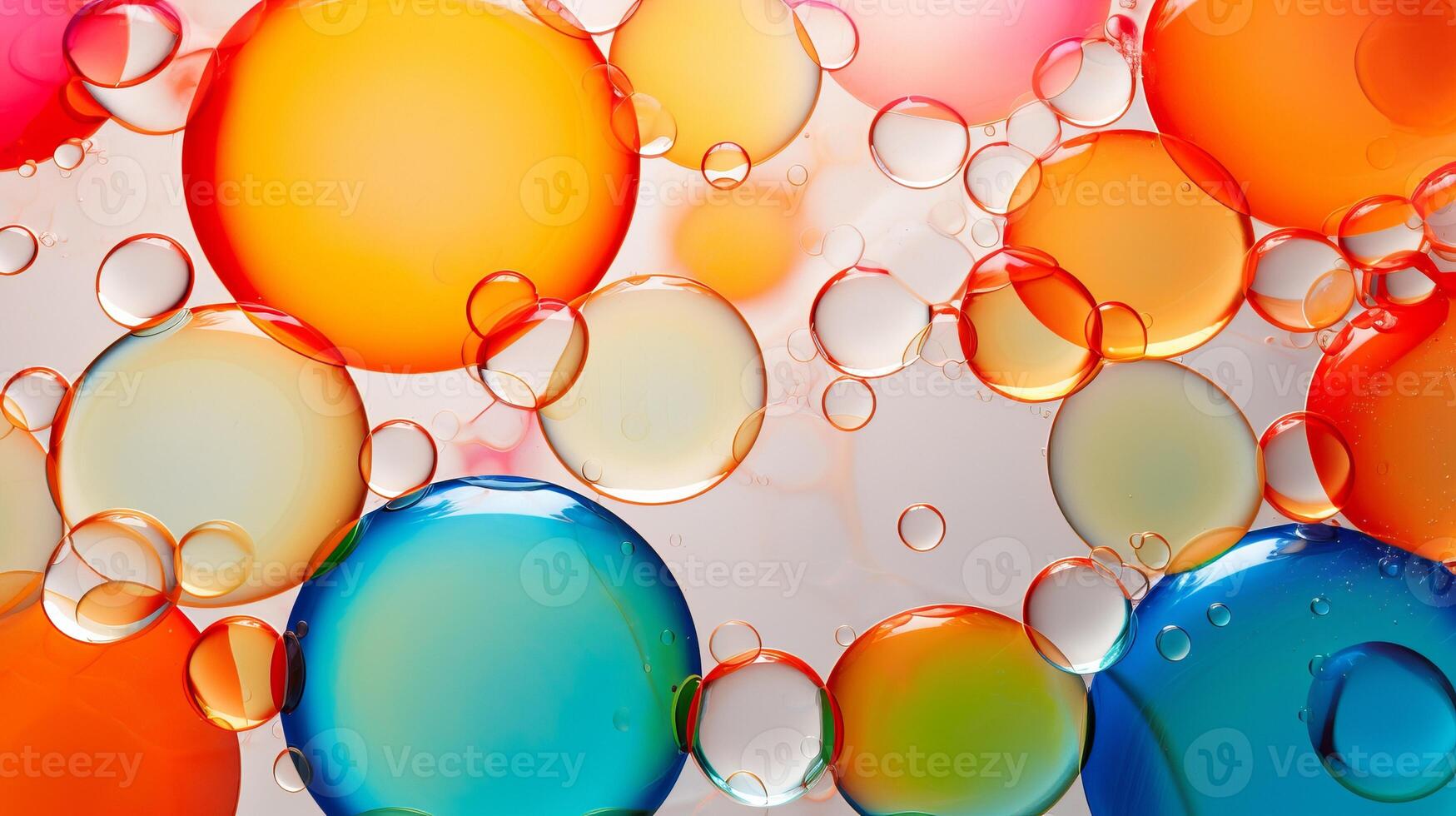 AI generated Mesmerizing colorful oil stains and vibrant bubbles as dynamic abstract background, top view photo