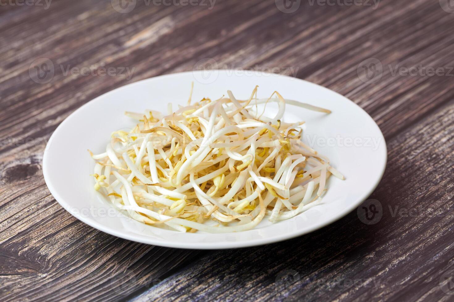 Mung bean sprouts in plate. Raw organic healthy food. Traditional vegetable dish in east Asia. photo