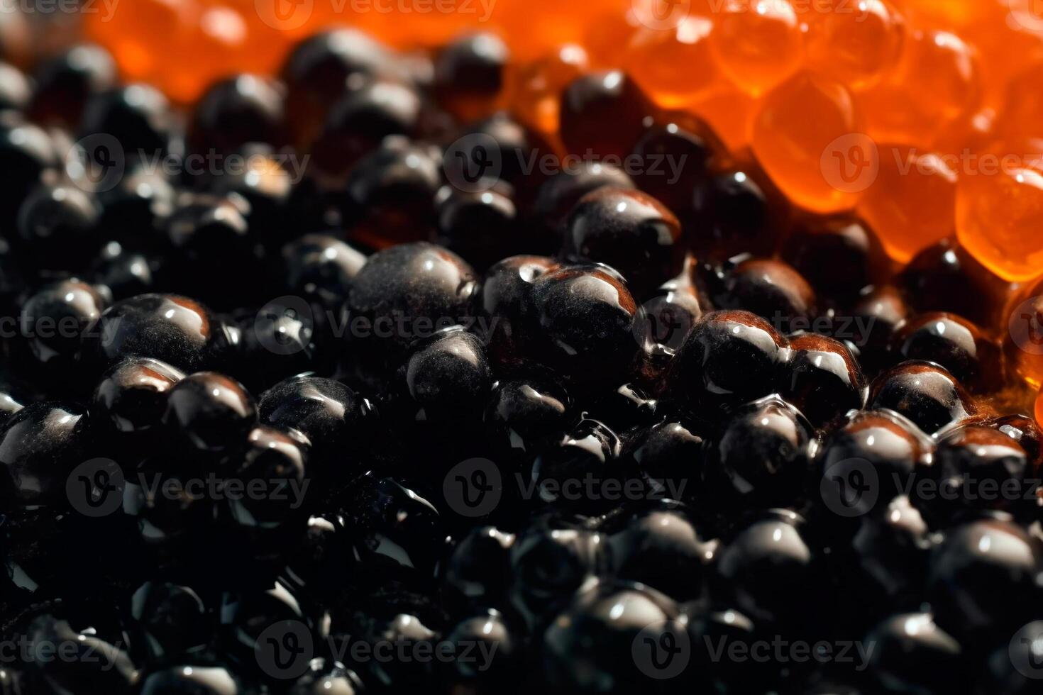 AI generated Black and red natural caviar close-up, background, texture photo