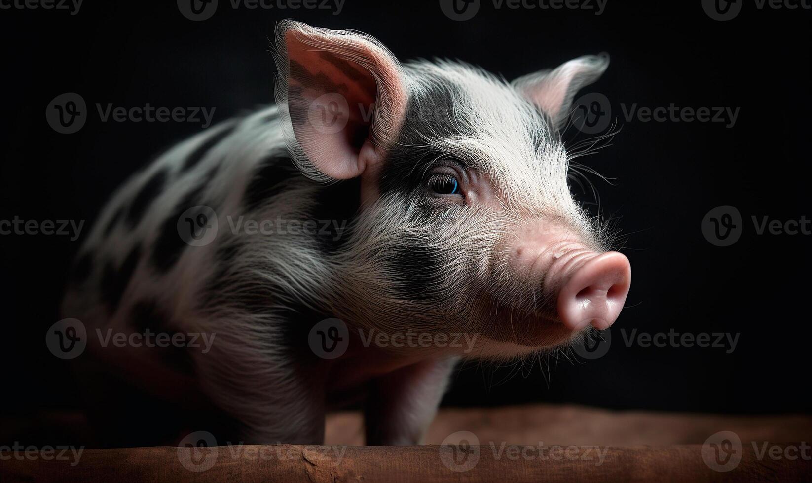 AI generated Piglet close-up on on black background, farm photo