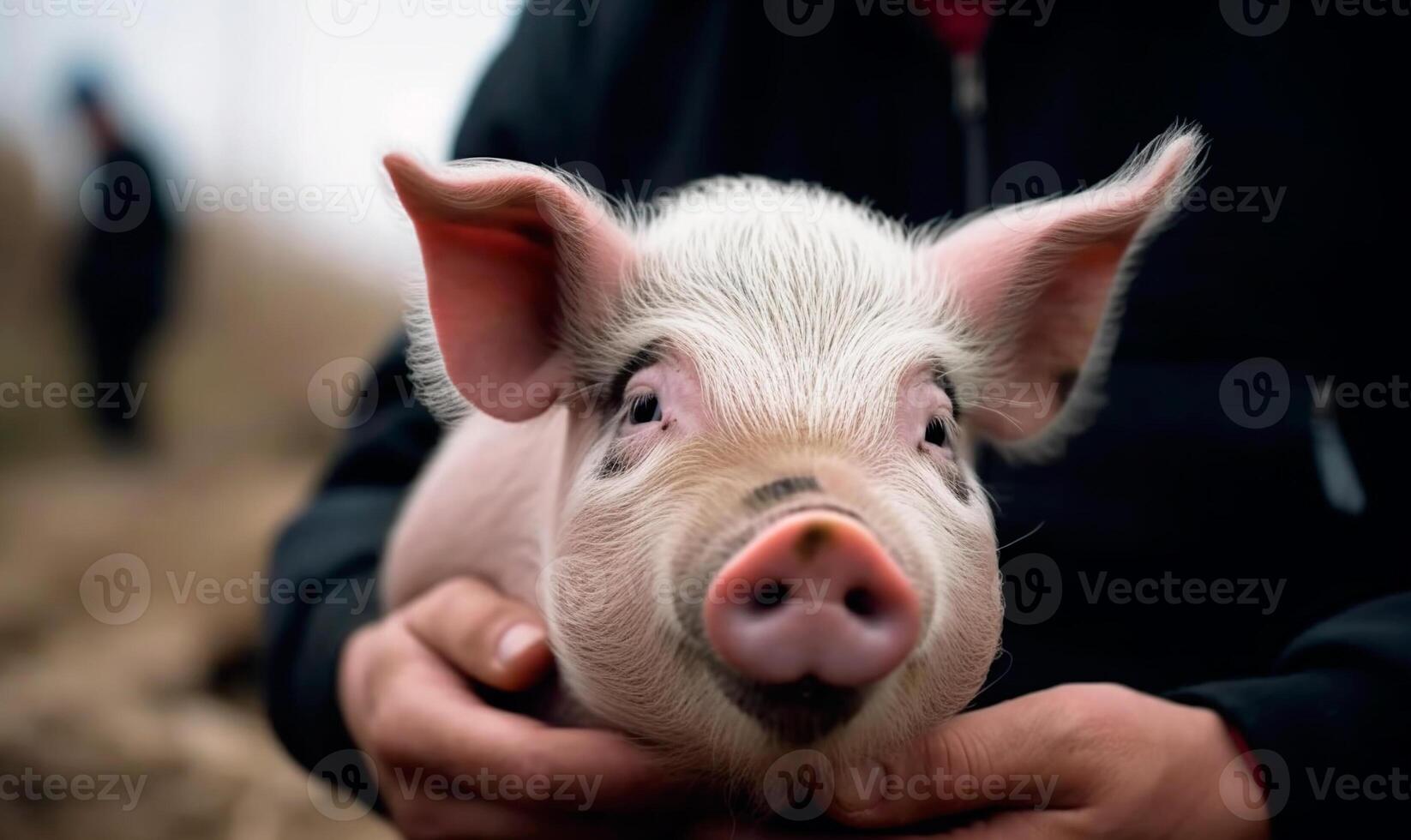 AI generated Close-up of a piglet in a man's arms photo