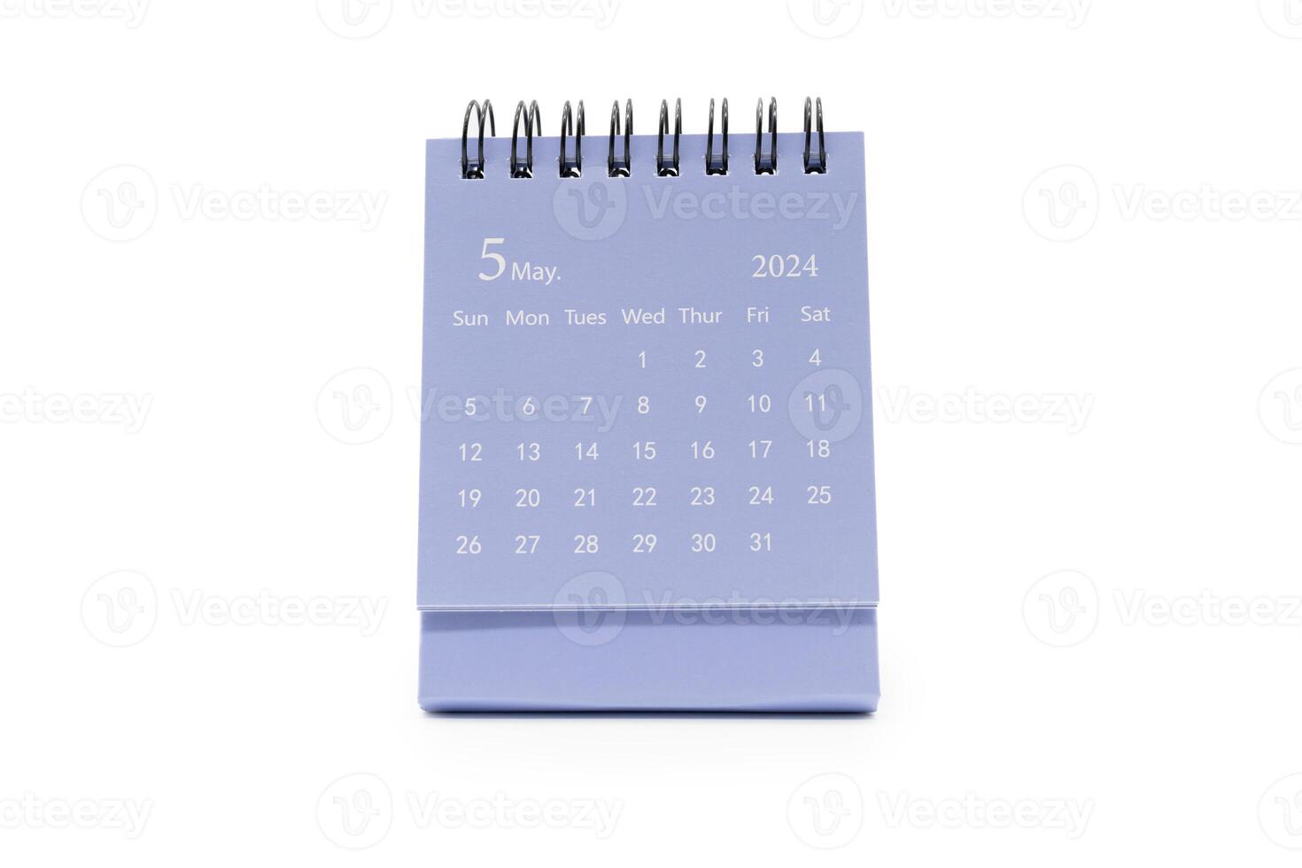 Simple blue desk calendar for MAY 2024 isolated on white background. Calendar concept with copy space. photo