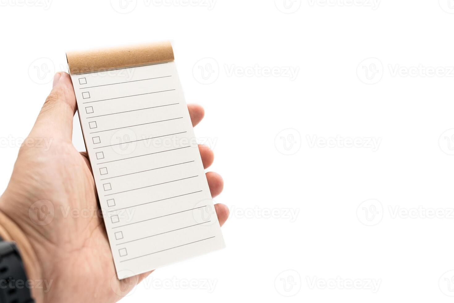 Blank checklist, planning for shopping reminder or project priority task list. small notepad with checkbox isolated on white background. Blank checklist for text. Copy Space. photo