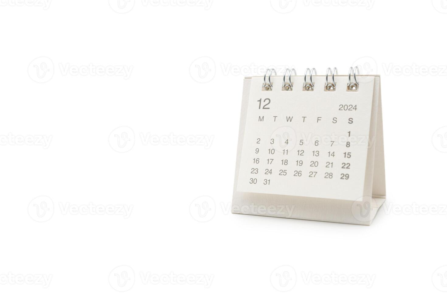 Simple desk calendar for December 2024 isolated on white background. Calendar concept with copy space. Clipping Path. photo