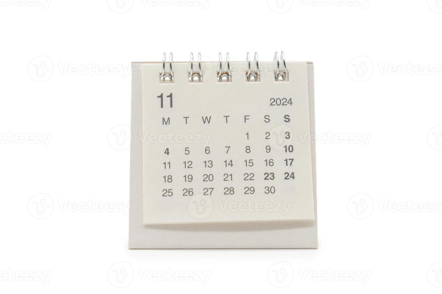 Simple desk calendar for November 2024 isolated on white background. Calendar concept with copy space. Clipping Path. photo