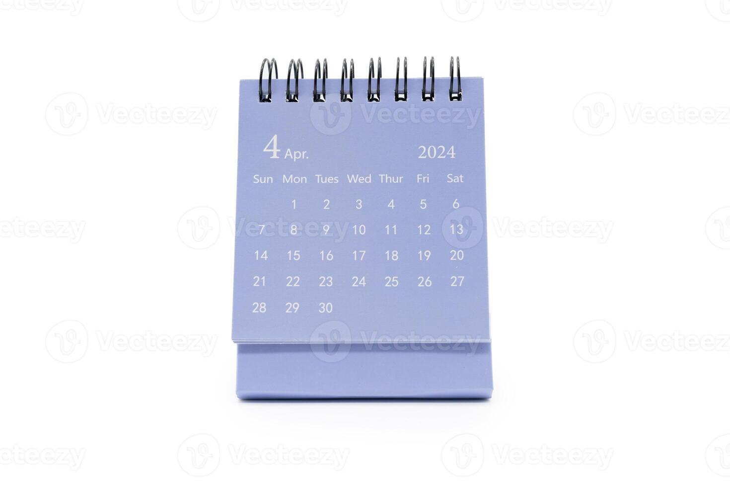 Simple blue desk calendar for APRIL 2024 isolated on white background. Calendar concept with copy space photo