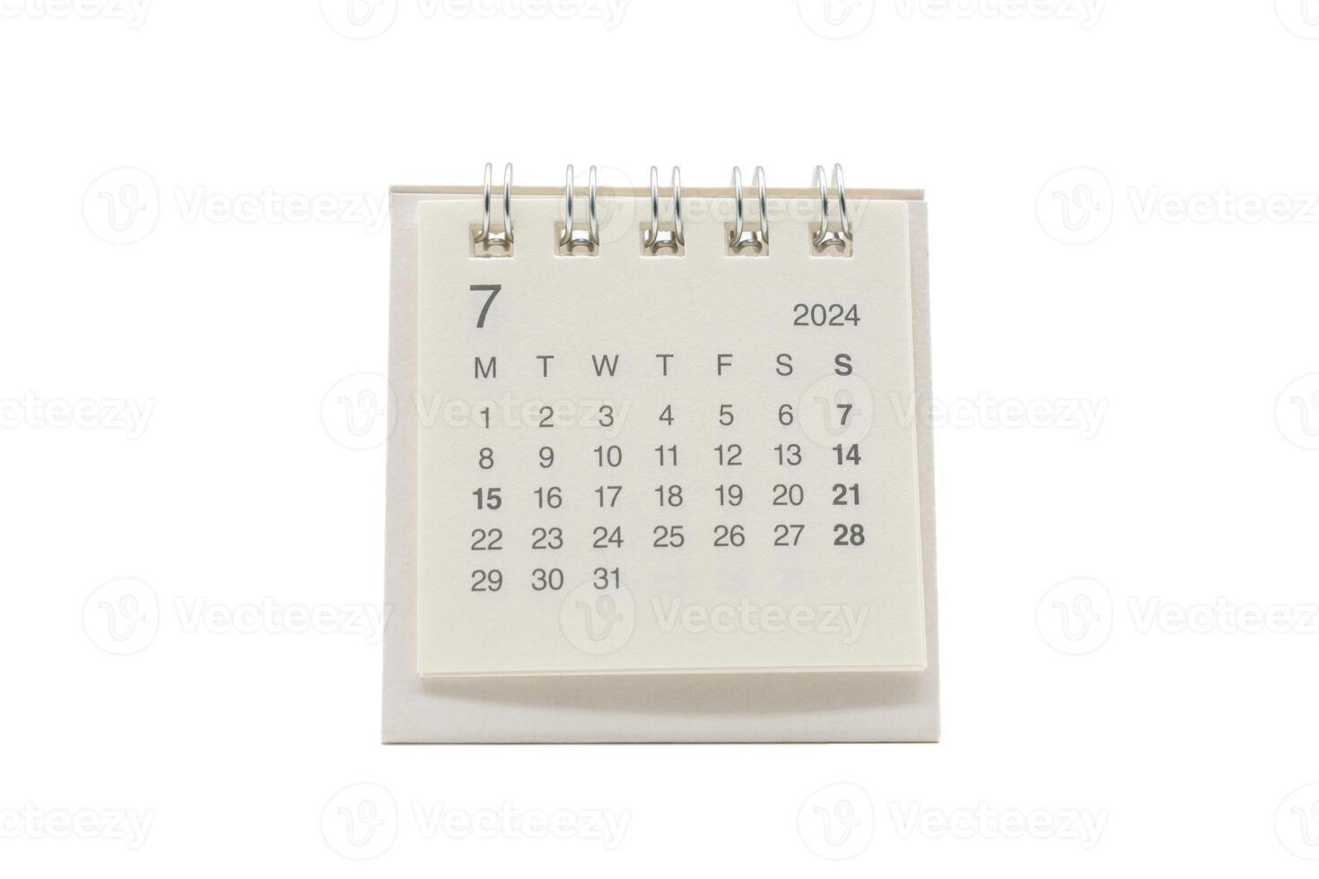 Simple desk calendar for July 2024 isolated on white background. Calendar concept with copy space. Clipping Path photo