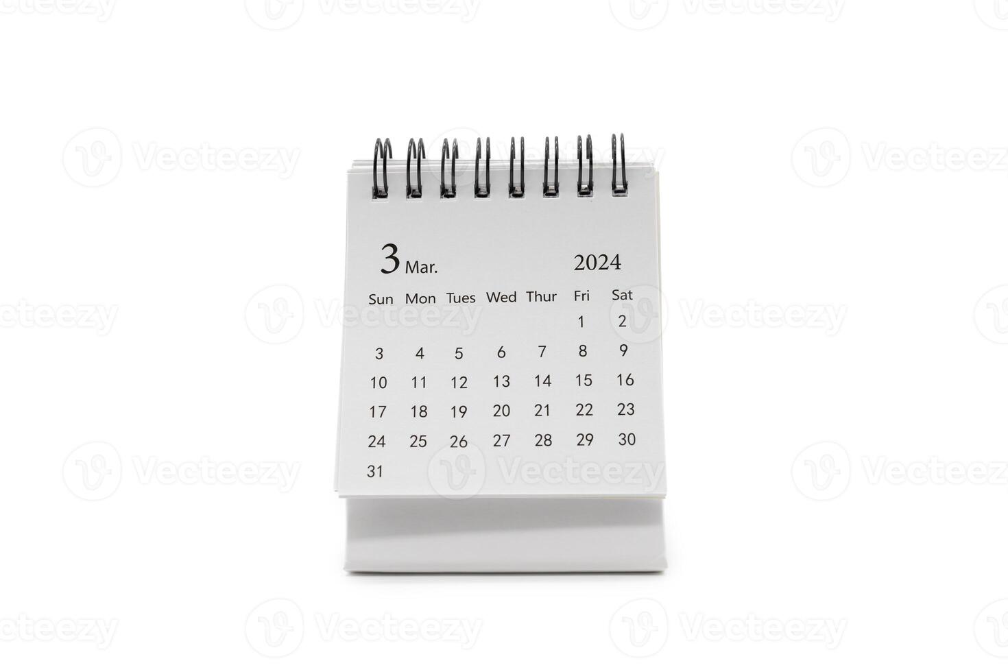 sencillo escritorio calendario para marzo 2024 aislado en blanco antecedentes. calendario concepto con Copiar espacio. foto