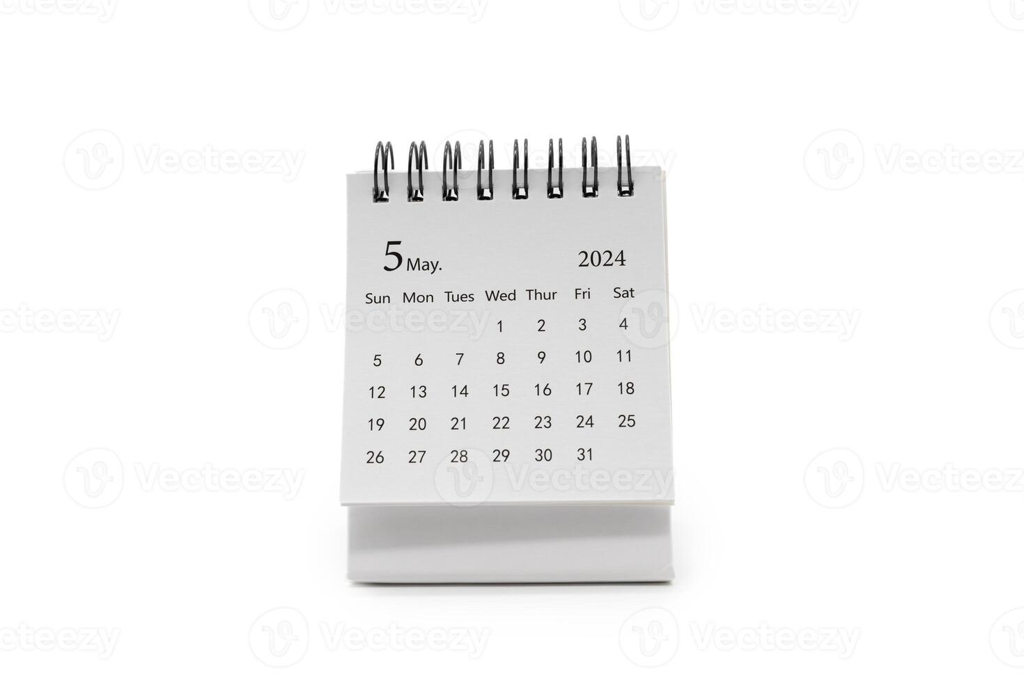 Simple desk calendar for May 2024 isolated on white background. Calendar concept with copy space. photo