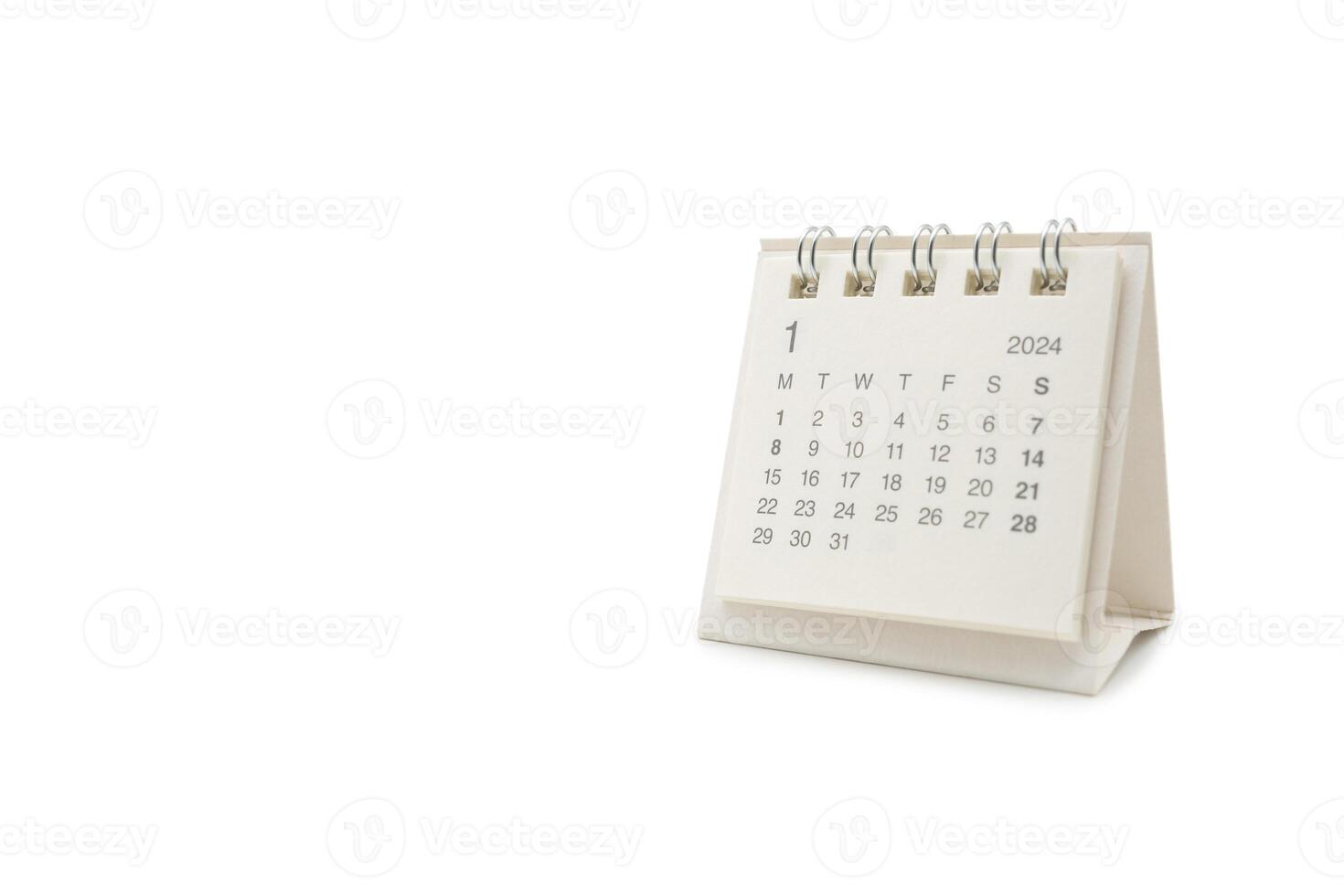 Simple desk calendar for January 2024 isolated on white background. Calendar concept with copy space. Clipping path. photo